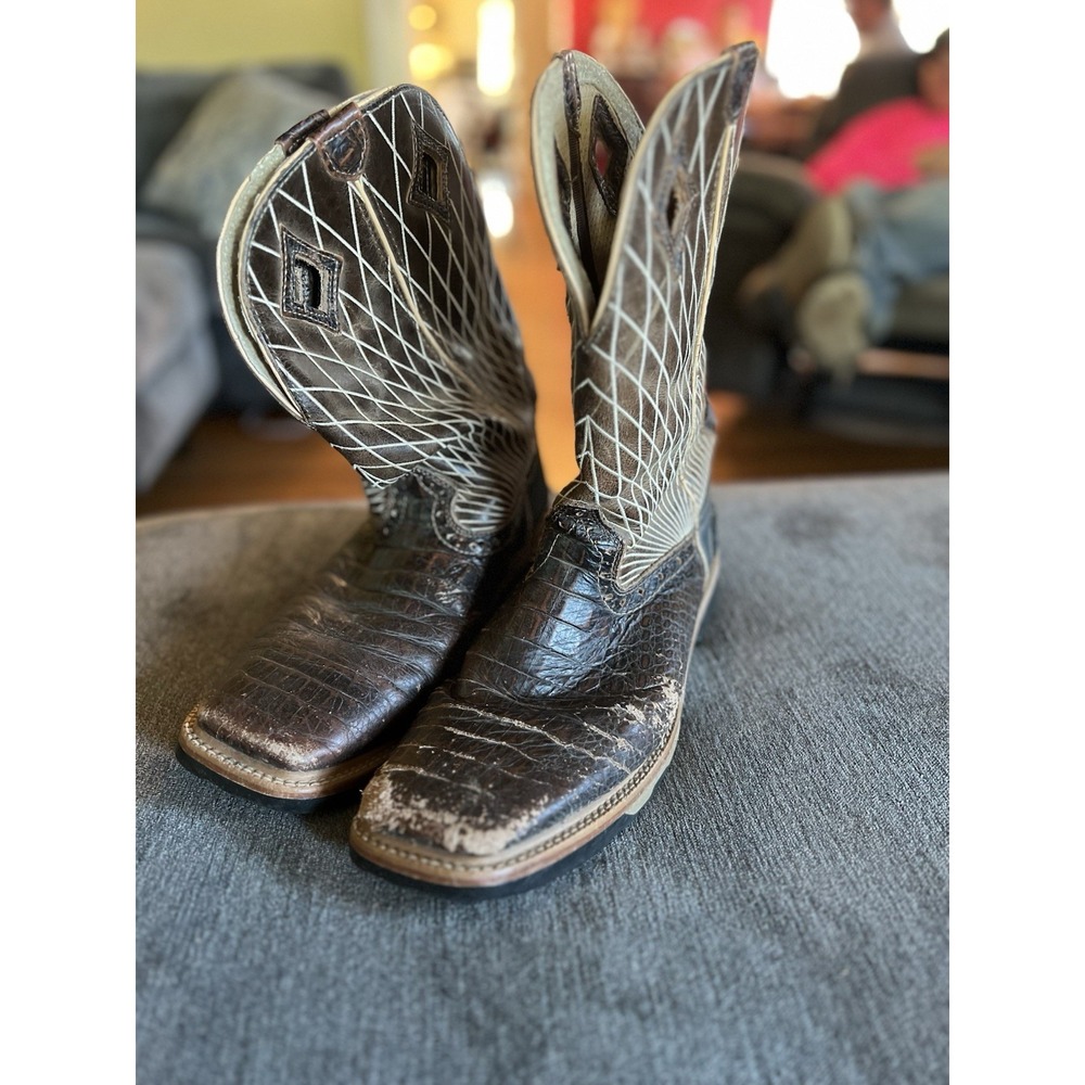 Justin WK4832 Work Boot 12‎ D Croc Print Buff Leather 12" Moss Webb Derrickman